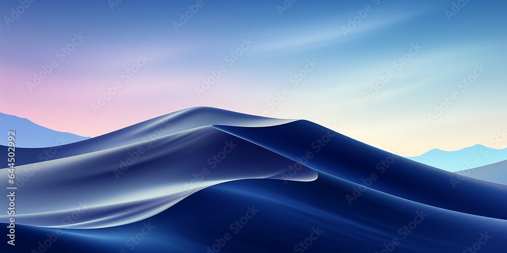Schöner abstrakter futuristischer Hintergrund in welligen blauen Dünen für Webdesign und Drucksachen als Vorlage in Querformat für Banner, ai generativ