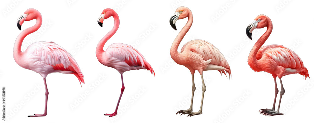Fototapeta premium set of flamingo birds isolated on a transparent background, PNG flamingo birds .
