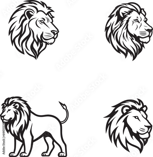 lion head minimal lineart flat logo silhouette style vector illustration set
