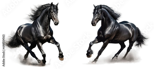Black horses isolated on a transparent background  PNG format.