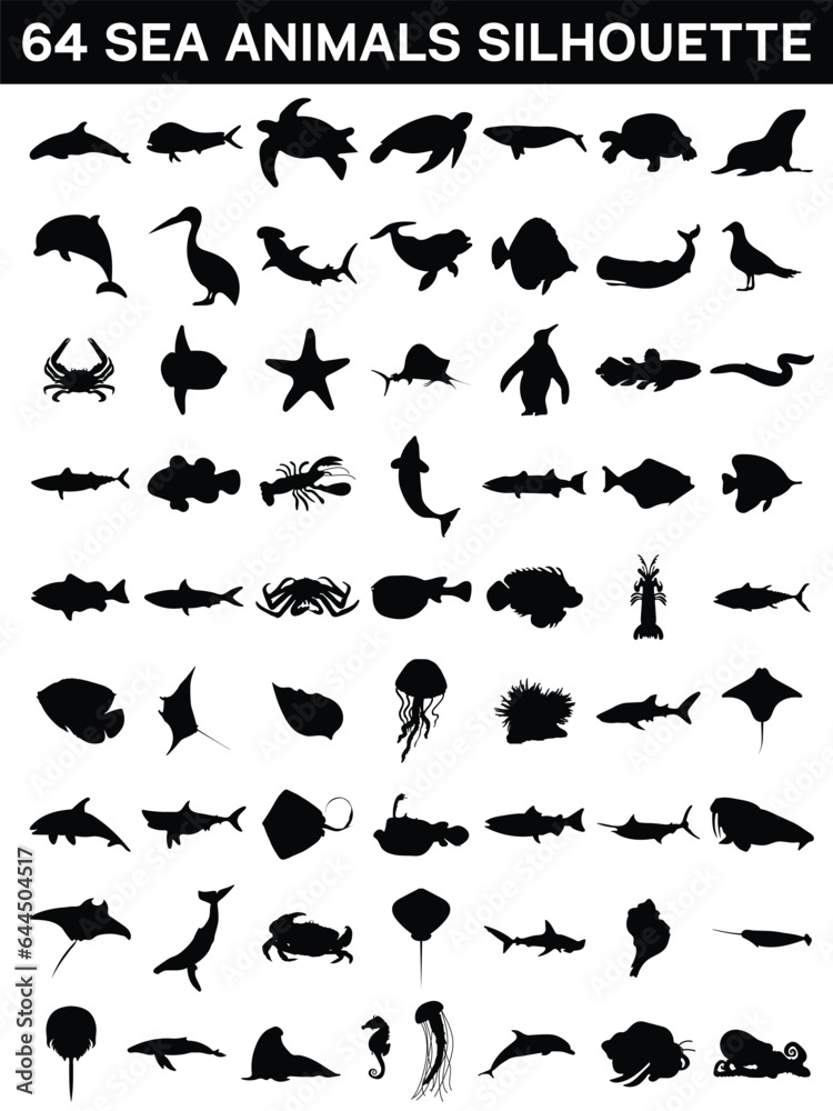 Fototapeta premium collection of sea animals silhouettes