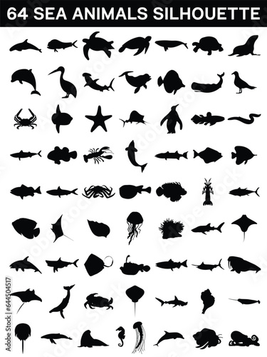 Fotomurale collection of sea animals silhouettes