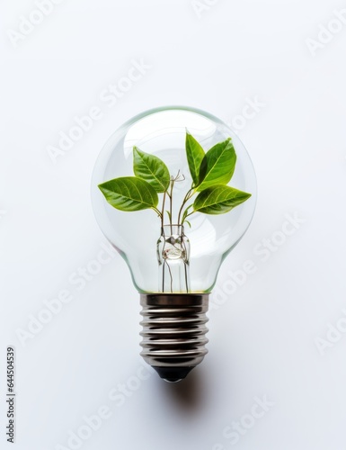 a light bulb filled with plants on a white background,green concept environment concept, green energy 