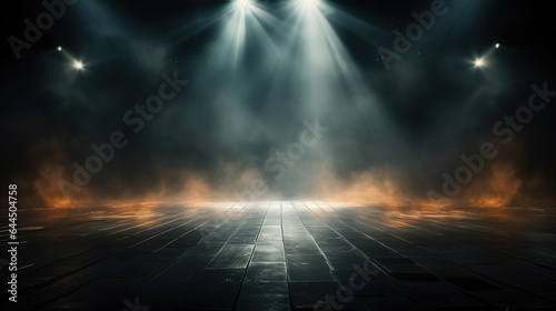 stage and blue smoke night lightning in fog searchlight beams © Tony A