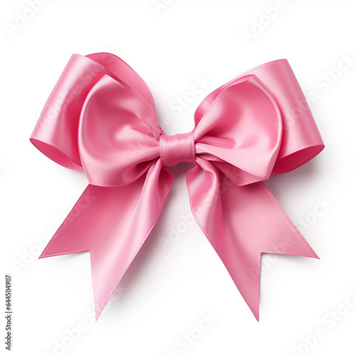 Realistic pretty pink party gift bow decoration against a white background