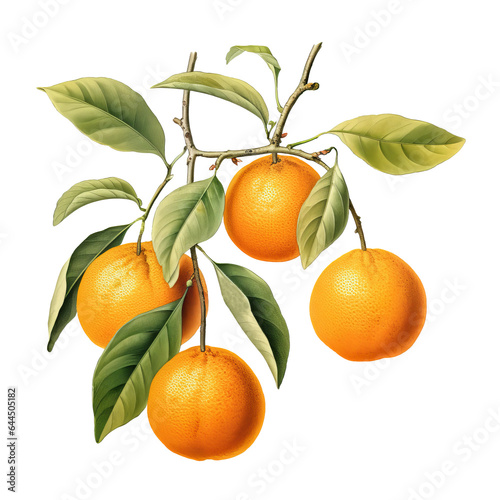 Tangerines on a branch,Botanical illustration,PNG. Generative AI	
