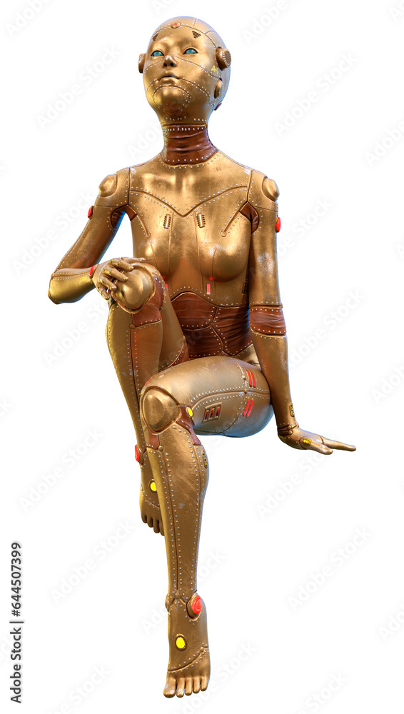 3D Rendering Female Robot on White