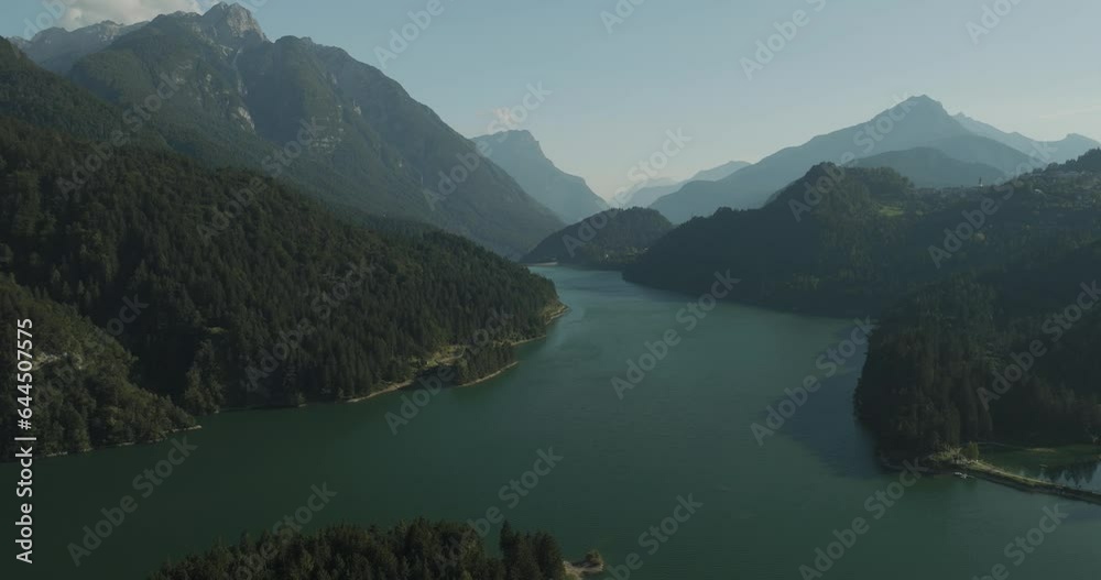 Aerial view of Cadore Lake on the Dolomites Mountains, Veneto, Italy. Aerial view of Cadore Lake on the Dolomites Mountains, Veneto, Italy.