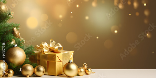 banner celebration day christmas with gift box with velvet ribbon and paper decoration on beautiful background