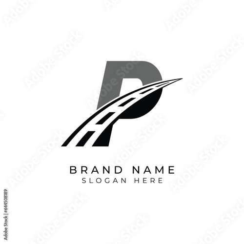Letter P logo asphalt for identity. Construction template vector illustration for brand