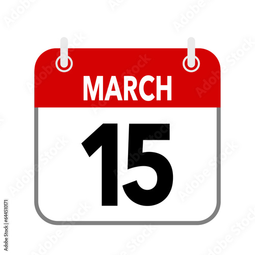 15 March  calendar date icon on white background.