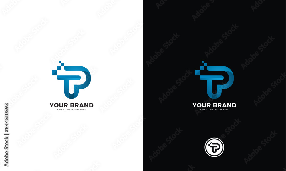 Technology pt letter logo, vector graphic design - obrazy, fototapety, plakaty 