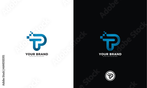 Technology pt letter logo, vector graphic design