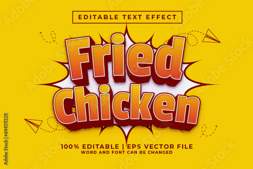 Fried Chicken 3d Editable Text Effect Cartoon Style Premium Vector
