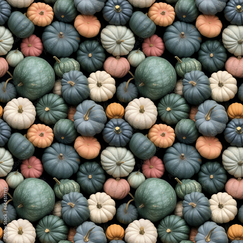 seamless pattern of colorful pumpkins background. autumn, thanksgiving, halloween