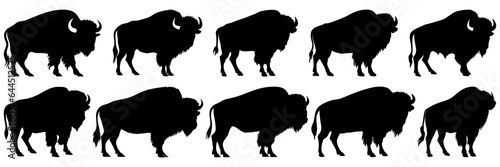 Bison buffalo silhouettes set, large pack of vector silhouette design, isolated white background