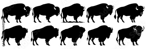 Bison buffalo silhouettes set, large pack of vector silhouette design, isolated white background
