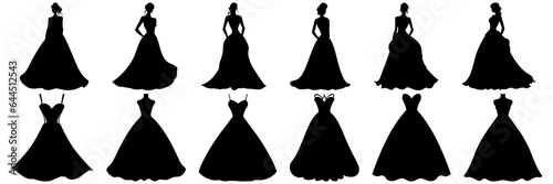 Woman dress fashion silhouettes set, large pack of vector silhouette design, isolated white background