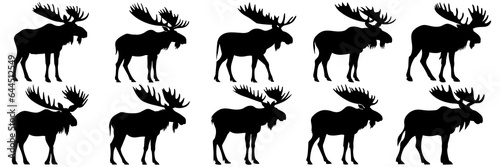 Moose silhouettes set, large pack of vector silhouette design, isolated white background