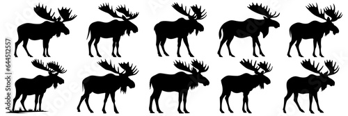 Moose silhouettes set, large pack of vector silhouette design, isolated white background