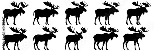Moose silhouettes set, large pack of vector silhouette design, isolated white background