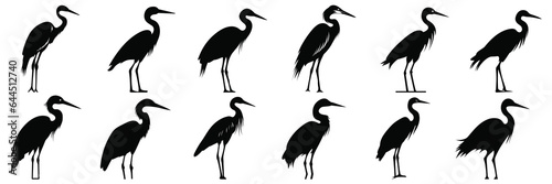 Stork bird silhouettes set, large pack of vector silhouette design, isolated white background © FutureFFX