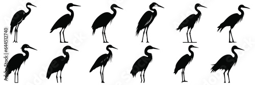 Stork bird silhouettes set, large pack of vector silhouette design, isolated white background