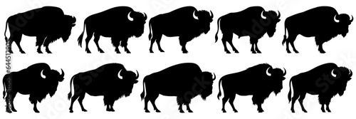 Bison buffalo silhouettes set, large pack of vector silhouette design, isolated white background