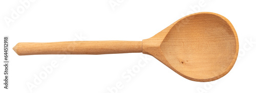 Wooden spoon on a white background close-up. View from above. kitchen item