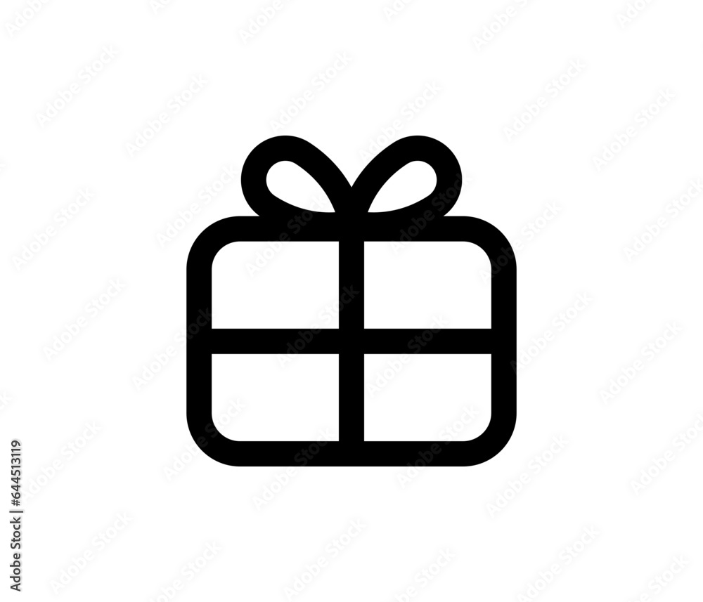 Gift icon. Vector gift box symbol. Birthday present, Christmas gift icon. Black line gift box icon. Gift icon. Vector gift box symbol. Birthday present, Christmas gift icon. Black line gift box icon.
