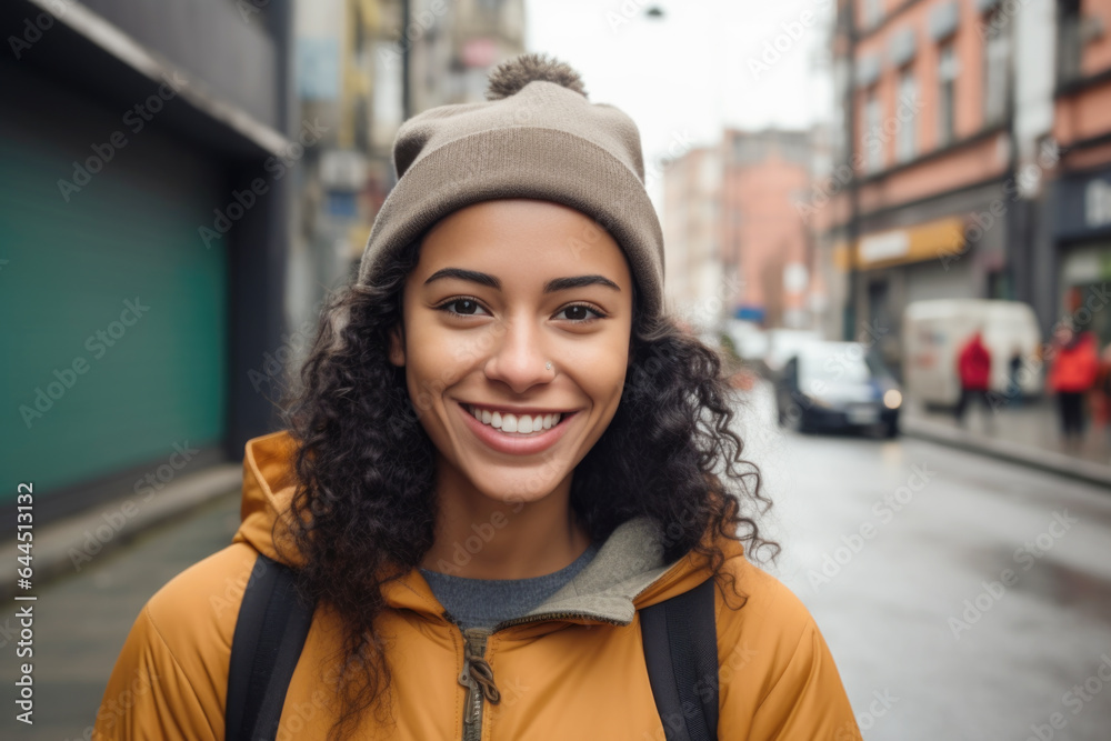 Portrait of beautiful young female on the city street in Bogota or Rio or Caracas Portrait of beautiful young female on the city street in Bogota or Rio or Caracas