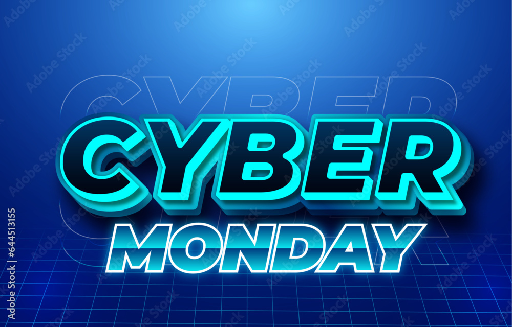 Cyber Monday 3D Text Effect Style.Editable 3D text effect with glow lighting. Cyber Monday text effect