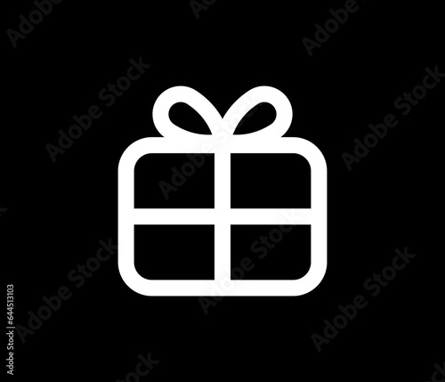 Gift icon. Vector gift box symbol. Birthday present, Christmas gift icon. White line gift box icon.