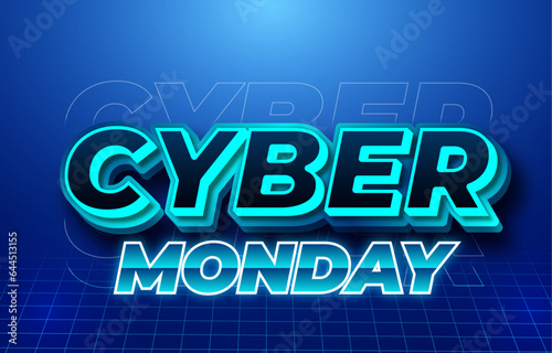 Cyber Monday 3D Text Effect Style.Editable 3D text effect with glow lighting. Cyber Monday text effect