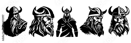 Viking nordic silhouettes set, large pack of vector silhouette design, isolated white background