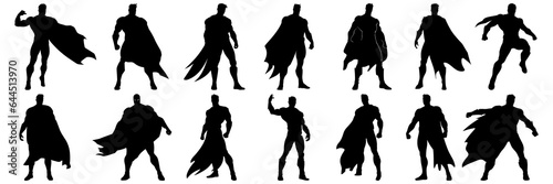 Super hero comic book silhouettes set, large pack of vector silhouette design, isolated white background