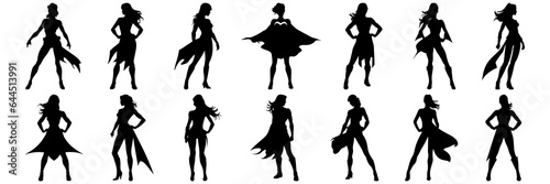 Super hero comic book silhouettes set, large pack of vector silhouette design, isolated white background