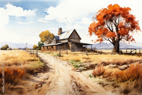 autumn landscape with a house in autumn
