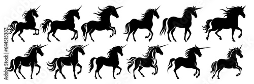 Unicorn silhouettes set  large pack of vector silhouette design  isolated white background