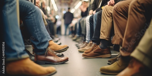 Crowd of people sitting on public transport. Generative AI