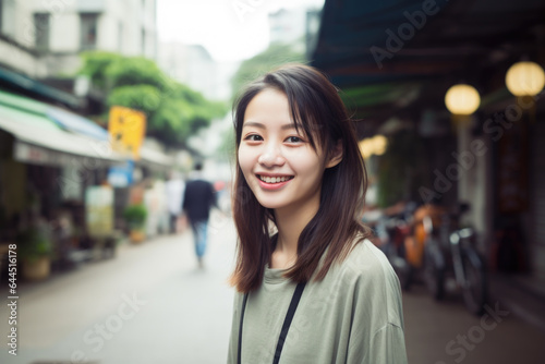 Portrait of beautiful young Asian female on the city street in Taipei