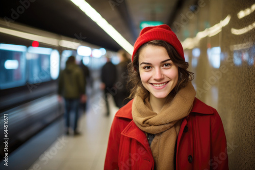  Young woman at the underground platform in Vienna, waiting