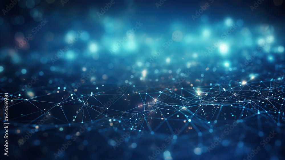 A Modern abstract background, digital cyberspace with particles and digital data network connection concept. showcasing crisp details and a shallow depth oujikhnf field photography.