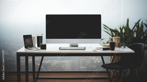 computer on table in the office studio. cyber monday promotional