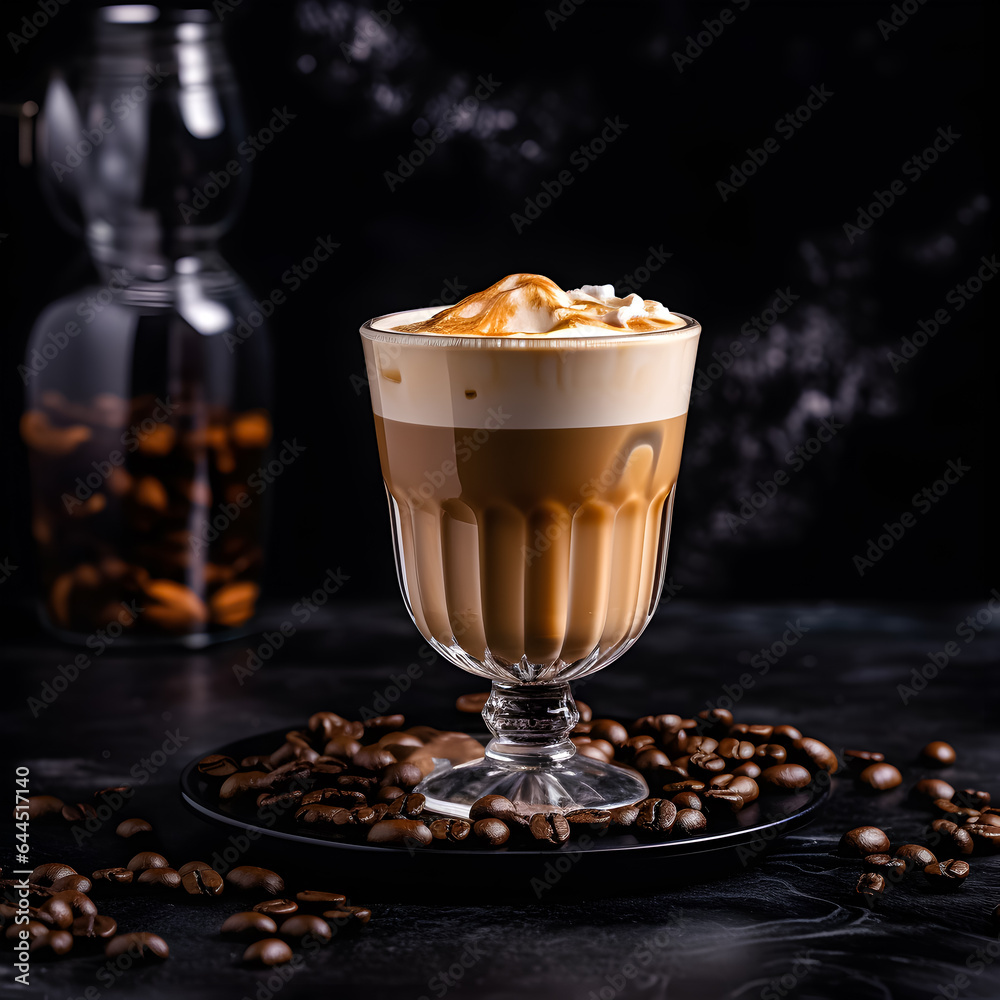 Romantic cold coffee with ice, dark background. Romantic cold coffee with ice, dark background.