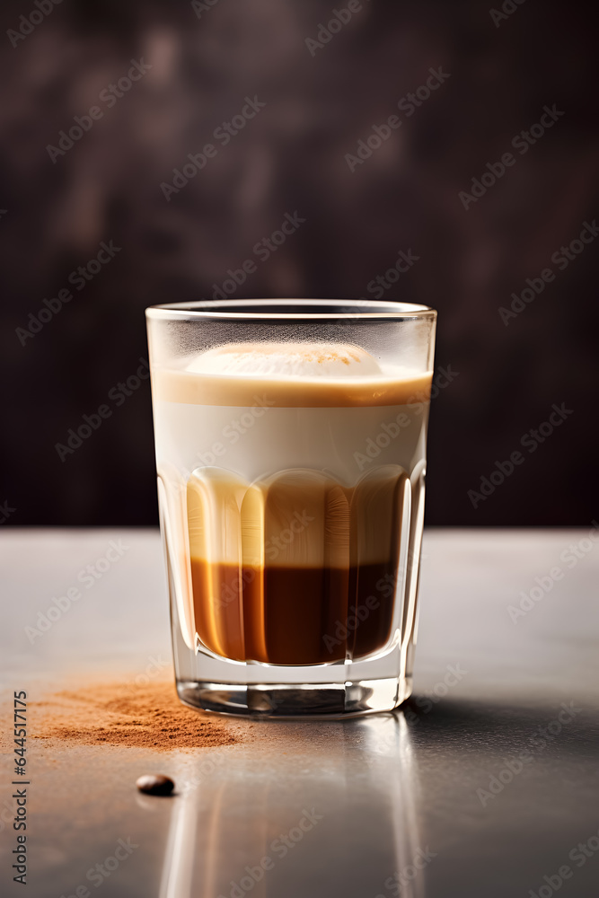 Transparent cup of coffee with milk on black background. Transparent cup of coffee with milk on black background.