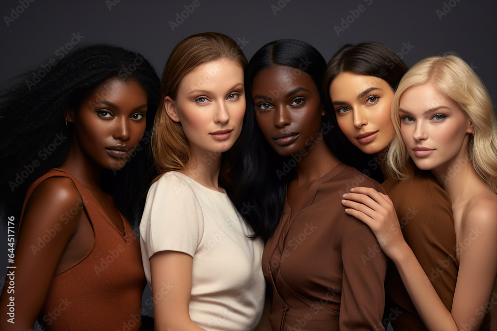 Portrait made with Generative AI technology four five many woman group diversity Portrait made with Generative AI technology four five many woman group diversity