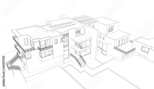 Modern house exterior 3d illustration