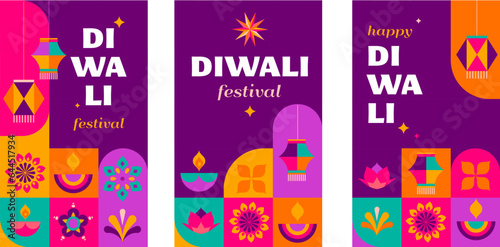Happy Diwali, festival of light. Modern geometric minimalist design. Poster, banner and social media template