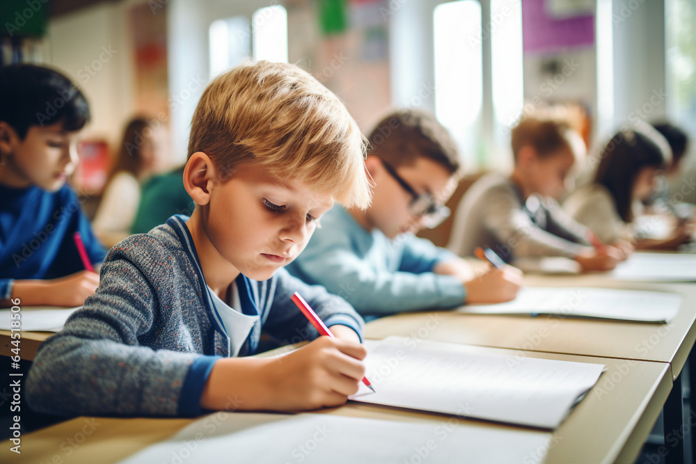 Generative AI ai technology picture of cute little school children girl boy Generative AI ai technology picture of cute little school children girl boy